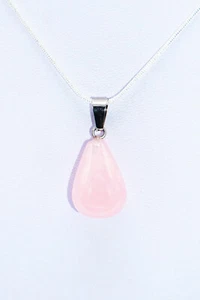 Silberkette mit Rosenquarz Tropfen-Anhänger - Bild 1 von 5