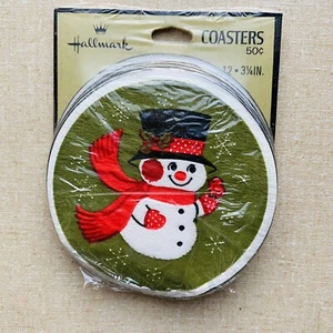 Vintage Hallmark Christmas Coasters 12 Paper Ephemera Snowman Wreath Mid Century - Picture 1 of 3
