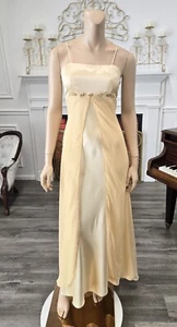 Fiesta Vintage 90s 00s Y2K Yellow Chiffon & Satin Party Prom Dress Sz M - Picture 1 of 3