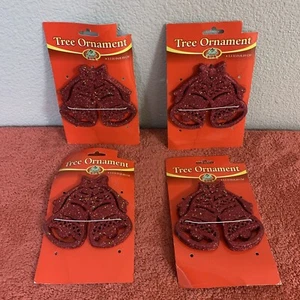 CHRISTMAS TREE ORNAMENTS Hanging Decoration RED BELLS Lot Of 4 ** - Picture 1 of 8