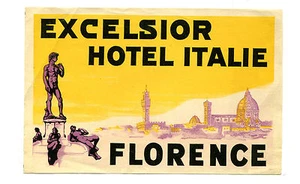 Vintage Hotel Luggage Label EXCELSIOR HOTEL ITALIE FLORENCE Italy David Duomo - Picture 1 of 2