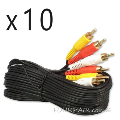 10 Pack Lot - 12ft 3-RCA Composite Video Stereo Audio AV Cable Cord Wire VCR DVD - Image 1 of 3