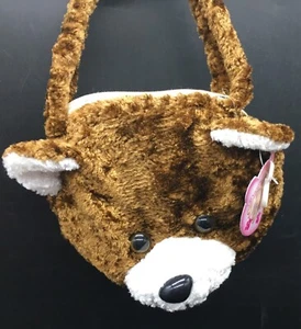 Chenille Plush Palz child’s stuffed brown bear head zipper bag 6” X 6” NEW tag - Picture 1 of 5