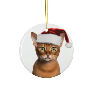 Hanging Ceramic Christmas Tree Ornament - Abyssinian Cat Design - Picture 1 of 4