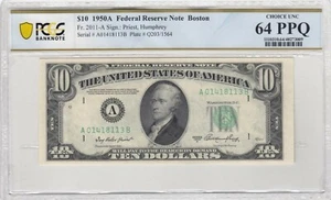 $10 1950A NOTA DE LA RESERVA FEDERAL Fr.2011-A PCGS A ELECCIÓN UNC 64 PPQ - Imagen 1 de 2