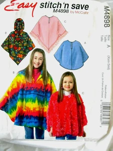 McCall M4898 girl PONCHO size XSM-SM (3-6) sewing 2005 fabric sew pattern UNCUT - Picture 1 of 3