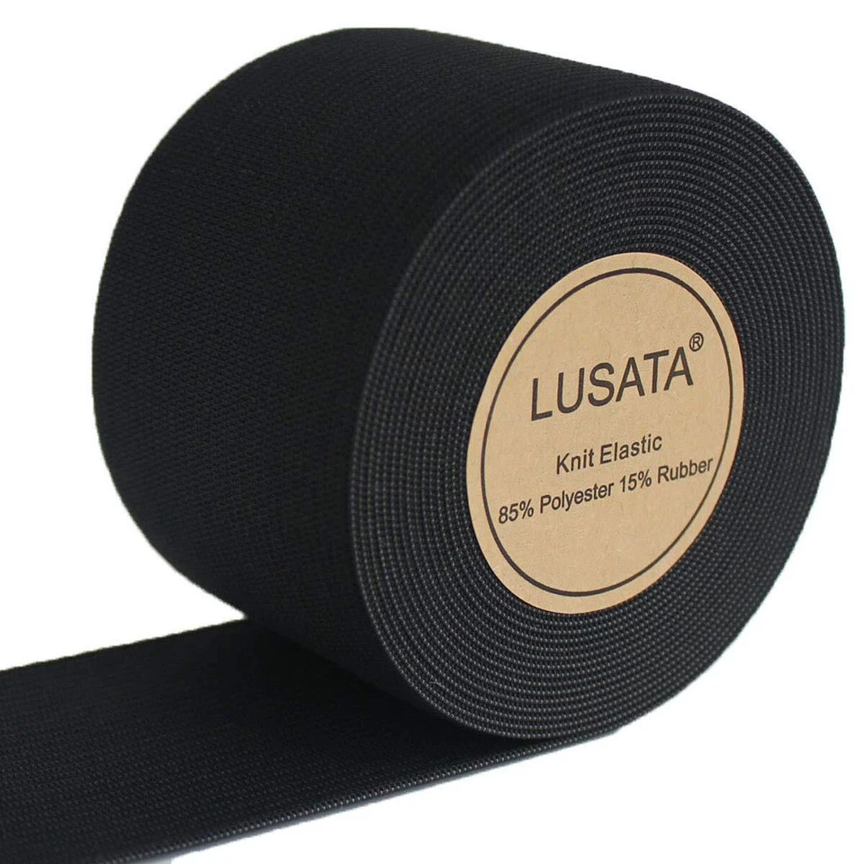 Lusata 2 Inch Wide Black Knit Elastic Spool Heavy Stretch High 2inblack