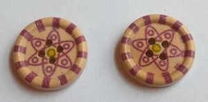 2 Purple Sewing Buttons Crafting Wood 4 Hole .75"  - Picture 1 of 2