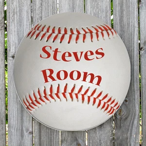 CUSTOM PERSONALIZED BASEBALL ROUND METAL SIGN - Foto 1 di 1