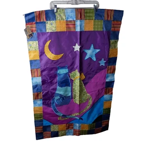 Vintage zwei Katzen Patchwork Garten Banner Flagge 28" x 44" Stitch Works #26970 lila - Bild 1 von 6