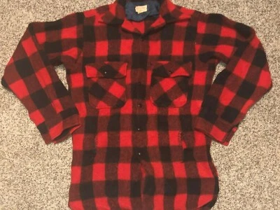 WOOLMASTER Vtg 40s 1950s WOOL Buffalo Red Plaid ROCKABILLY Lumberjack Shirt S/XS - Image 1 of 4