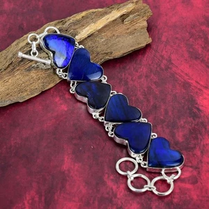 Heart Blue Flash Labradorite Gemstone 925 Sterling Silver Jewelry Bracelet Gift - Picture 1 of 5