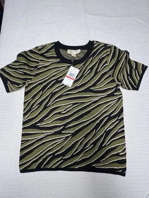 Новый с Ярлыками MICHAEL Michael Kors размер XS черный зебра полоски вязаный свитер с коротким рукавом - Изображение 1 из 3