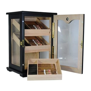 150 CT Black Cigar Humidor Wooden Cabinet for Cigars - Picture 1 of 4
