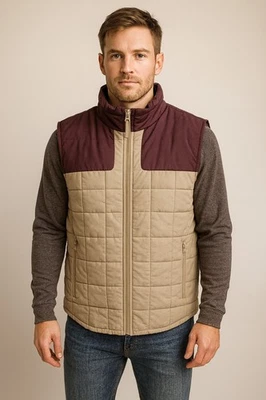 Chaleco Acolchado Nomad Craft + Flow Bronceado Borgoña Cabaña de Caza Para Hombre L De Colección con Cremallera Foto 1 de 4