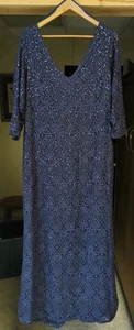 Marina Marineblau Pailletten Spitze volle Länge Abendkleid Gr. 20W Brautmutter Neu mit Etikett - Bild 1 von 10