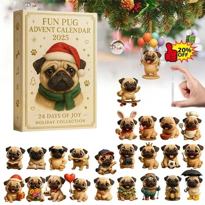 Fun Pug Advent Calendar 2025, 24 Days Christmas Pug Dog Advent Calenda r - Image 1 of 4