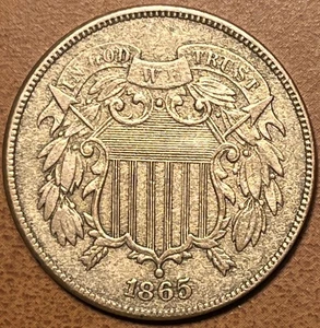 1865 Two Cent Piece Nice Details * Full "WE"* US Type 2c Civil War Copper Coin - Picture 1 of 4