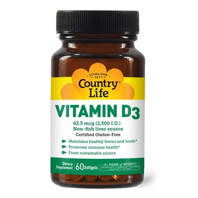 Vitamin D3 2500 IU Non Fish Softgels 60 Count Supports Bone Immune Health - Imagem 1 de 4