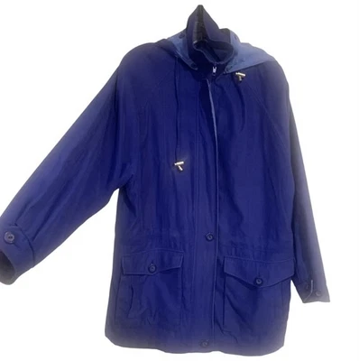 Chaqueta Parka Ligera London Fog Azul con Capucha Desmontable Cremallera Para Mujer Talla L” Foto 1 de 4