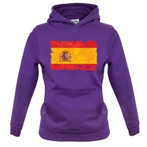 Spain Grunge Style Flag - Kids Hoodie / Sweater - Madrid Barcelona Travel - Picture 1 of 20