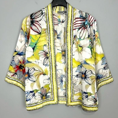 Cárdigan kimono floral mezcla seda Chico’s para mujer talla M frente abierto de gran tamaño Foto 1 de 4