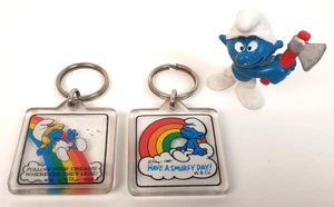 Vintage Schlumpf Acryl Schlüsselanhänger 1981/1982 Schlumpfine & Have a Smurfy Day! Regenbogen - Bild 1 von 12