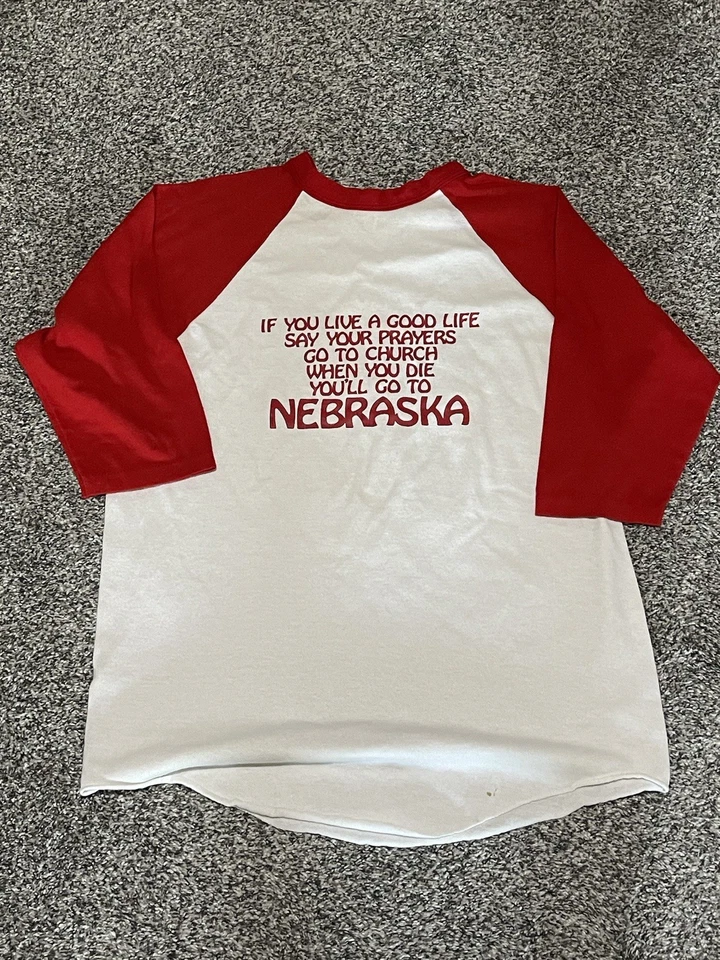 Nebraska Huskers Shirt XL White Red 3/4 Sleeve Raglan Vintage Rare - Image 1 of 4
