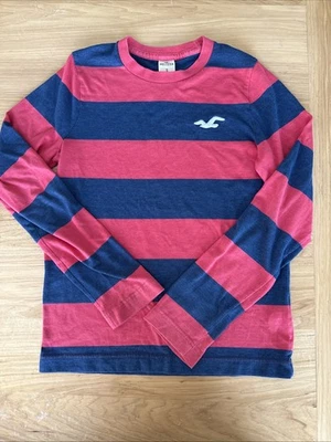 Hollister Blue & Red Striped Henley Shirt Long Sleeve Mens Small - Image 1 of 4