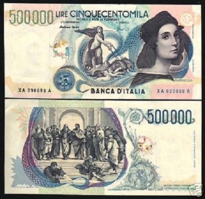 ITALY 500000 LIRA P-118 1997 500,000 Replacement *XA* UNC EURO RAPHAEL RARE NOTE - Image 1 of 4