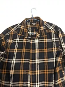 Eddie Bauer Men's XL FLANNEL Plaid 100% Cotton Lightweight Blue Orange White GUC - Picture 1 of 3