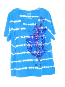 Lane Bryant T-Shirt 22 24 blau Batik schwarz Seepferdchen verziert Pima Baumwolle ss - Bild 1 von 3