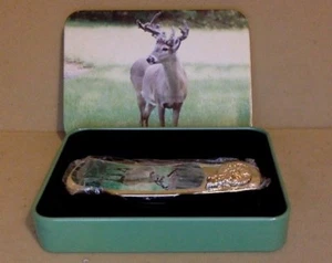 Silver Pocket Knife With Buck Photo. Etched Indian Feathers. MIMB. - Picture 1 of 4