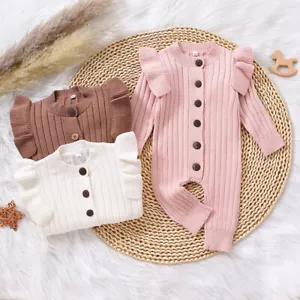 Neugeborenes Baby Mädchen Kleidung gerüschter Strampler Overall Strick Body Outfits Set - Bild 1 von 16
