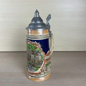 Armin Bay Stein handbemalt deutscher Bierstein Zinndeckel Königsschlob Linderhof - Bild 1 von 9