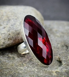 Faceted Red Garnet Gemstone Handmade 925 Sterling Silver Beautiful Jewelry Ring - Picture 1 of 5