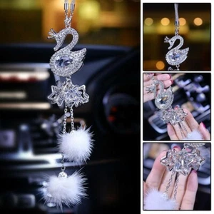 Rear View Car Pendant Rhinestone Swan 25cm Ball Decor Mirror Beautiful - Picture 1 of 10
