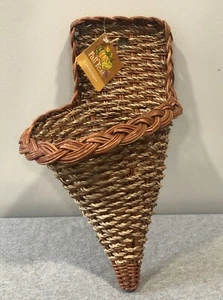 Woven Cornucopia Horn 13” Basket Fall Thanksgiving Decor Hanging BrownNWT - Picture 1 of 10