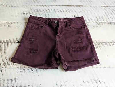 Vanilla Star Size 3 Plum Purple Distressed Cuffed Hem Mid Rise Midi Shorts - Image 1 of 4