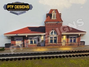 N Scale Train Station # 2 Trackside Building Flat w/LED Background - 1:160 - Picture 1 of 9