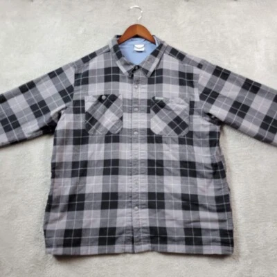 Camisa masculina Columbia XL preta cinza xadrez flanela manga longa encaixe forrado de lã - Imagem 1 de 4