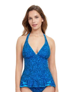 Profile By Gottex Mehndi V-Neck Halter Tankini Top Petrol Blue size 6 - Picture 1 of 3