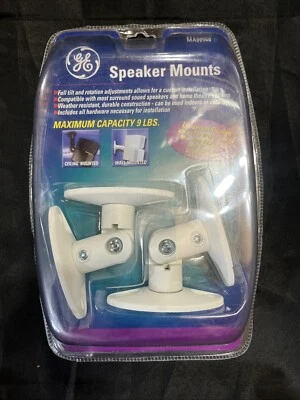GE Set of 2 Speaker Mounts White w/Hardware for Wall or Ceiling, NEW 9 lbs Cap - Image 1 of 2