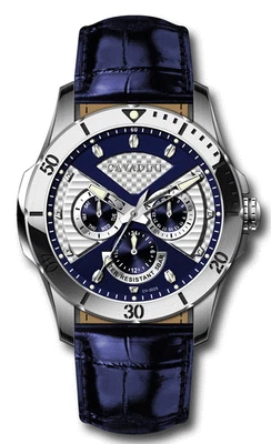 Cavadini Men's Watch Day-Date-24-Hour Stainless Steel CV-3025 5 Bar Blue - Image 1 of 2