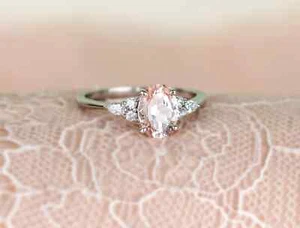 Morganite ring, sterling silver ring, Moissanite rings, anniversary gift for her - Picture 1 of 5
