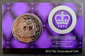 2012 Australia Royal Diamond Jubilee of Elizabeth II 50c UNC coin on card - Picture 1 of 2
