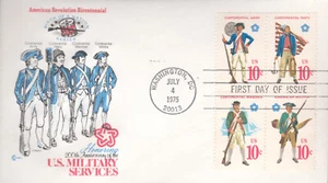 Bloque de 4 FDC 1975 - Scott # 1565-68 - Servicio Militar de los Estados Unidos - Artesanía Cachet con tarjeta - Imagen 1 de 2