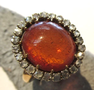 Art Deco 18k Gold Baltic Amber and Rose Cut Diamond Ring 1930 Size 6  MAKE OFFER - Picture 1 of 11