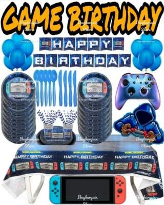 VIDEO GAME Birthday Party Tableware Set Gaming Supplies Children Games Theme - Image 1 of 4