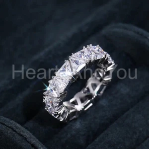 4ct Triangle Cut Simulated Diamond Eternity Wedding Band 14K White Gold Plated - Picture 1 of 9